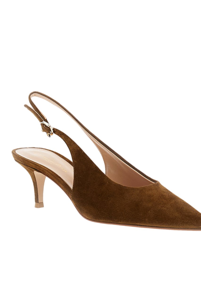 Gianvito Rossi Suede Slingback Pumps With Pointed Toe And Adjustable Ankle Strap Bruin