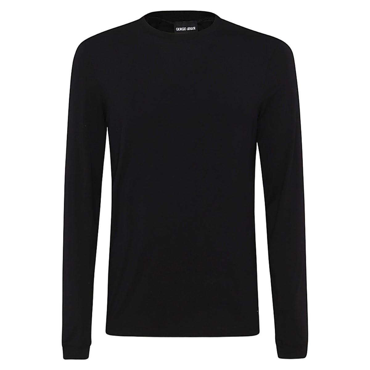 Giorgio Armani Long-Sleeved Black T-Shirt with Classic Crew Neckline Zwart