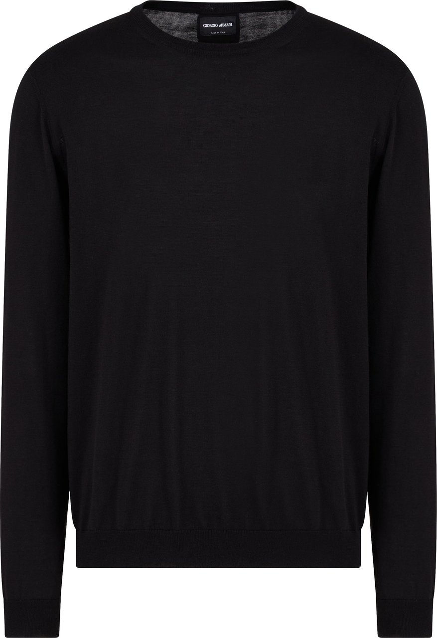 Giorgio Armani Minimalist Black Fitted Crew Neck Sweater Zwart