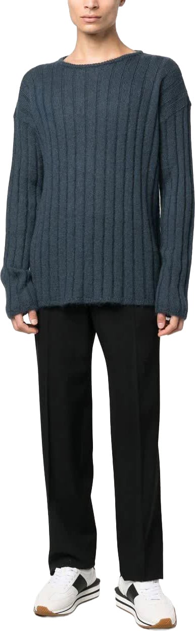 Giorgio Armani Black Ribbed Knit Wool Blend Sweater Grijs
