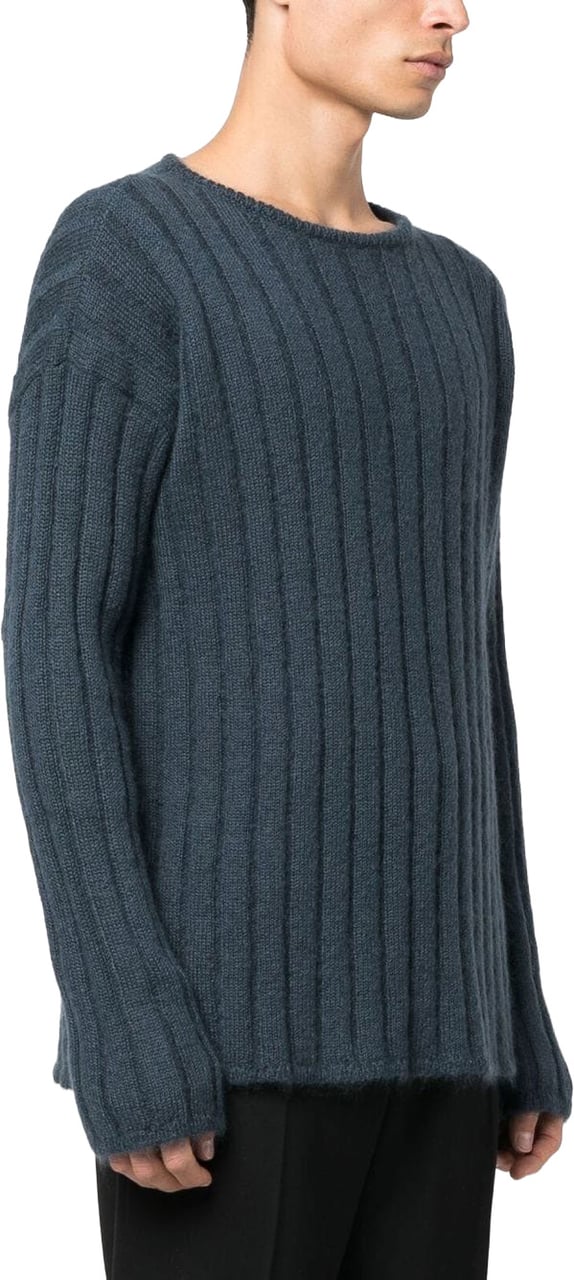 Giorgio Armani Black Ribbed Knit Wool Blend Sweater Grijs