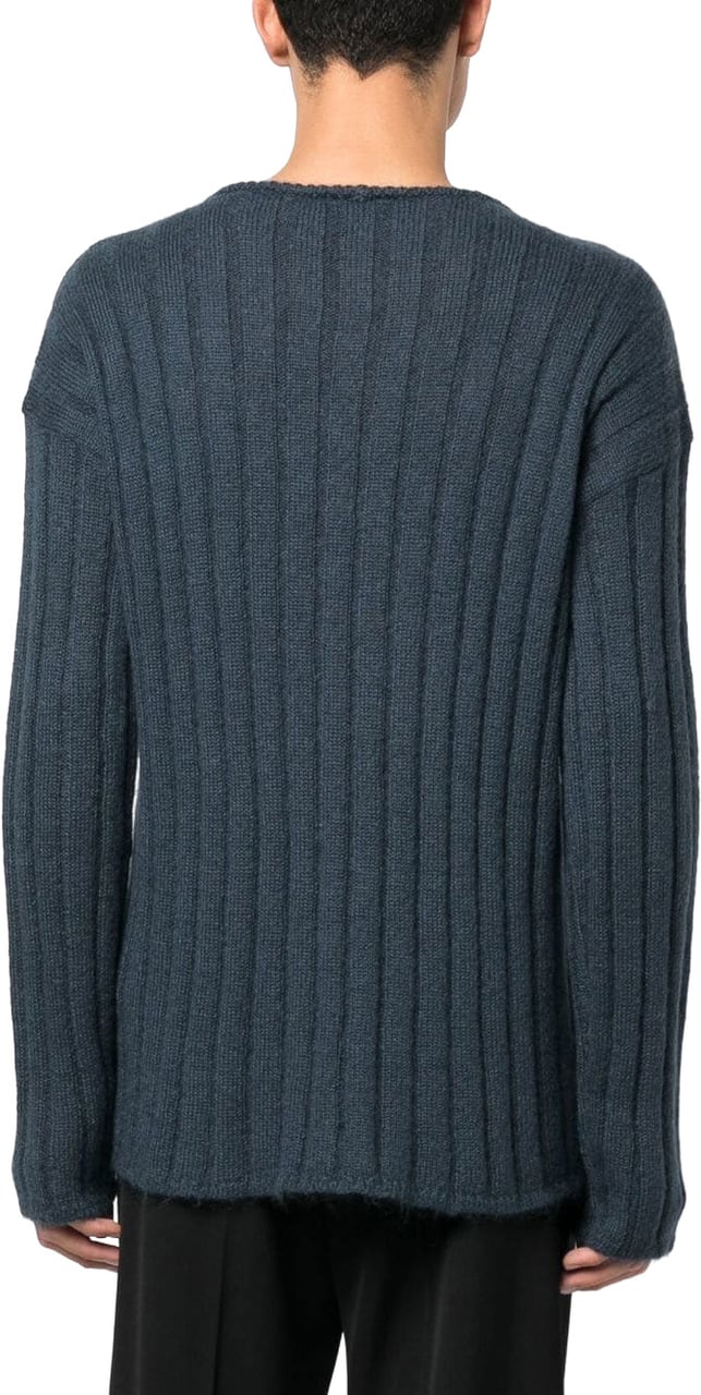 Giorgio Armani Black Ribbed Knit Wool Blend Sweater Grijs