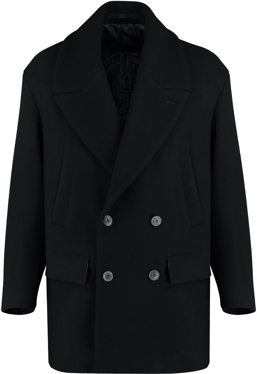 Giorgio Armani Wool blend double-breasted coat Zwart