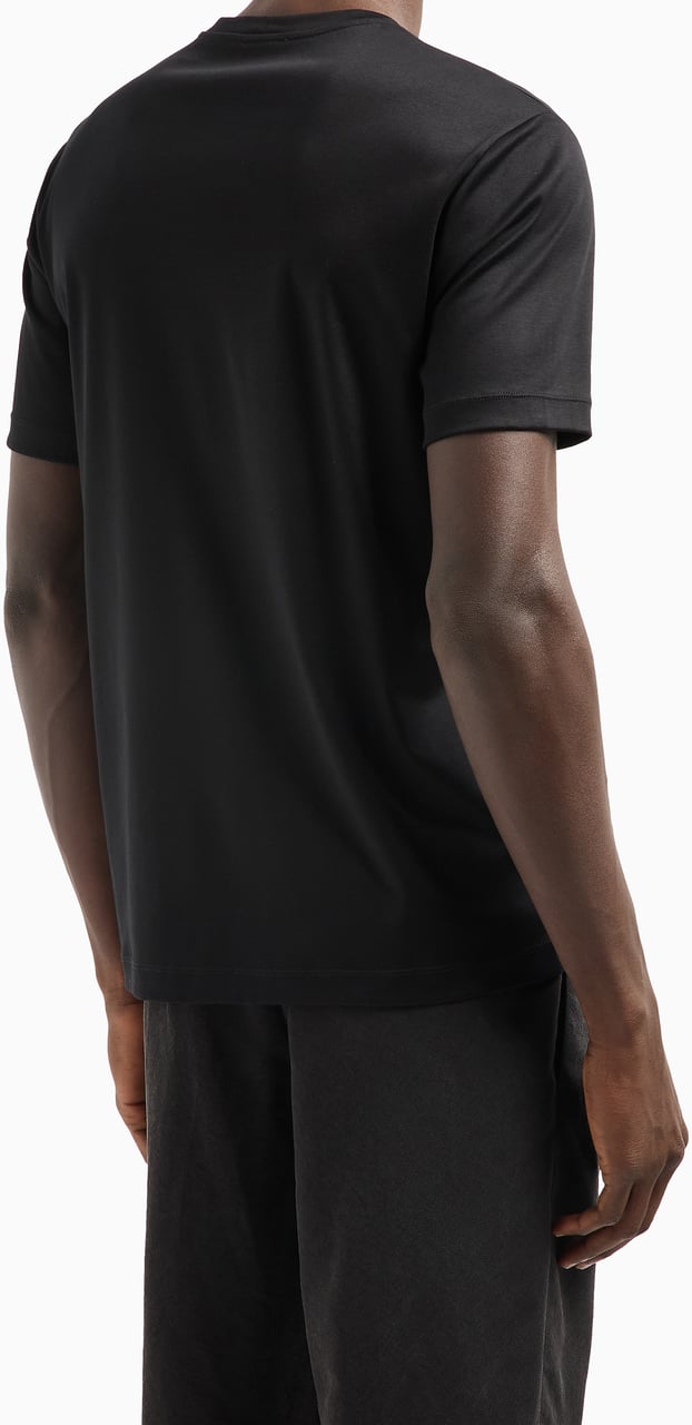 Giorgio Armani Black Short-Sleeve Cotton Tonal Logo T-Shirt Zwart
