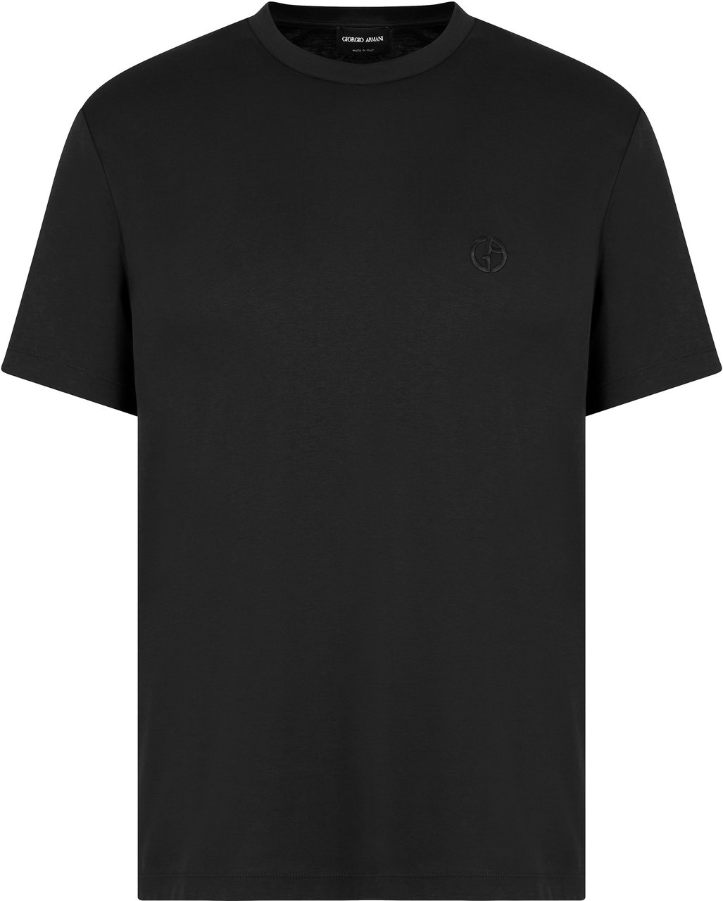 Giorgio Armani Black Short-Sleeve Cotton Tonal Logo T-Shirt Zwart