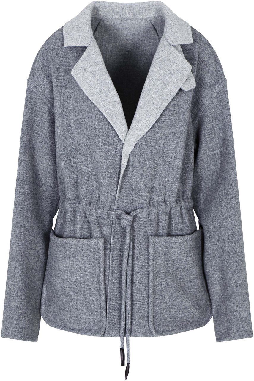 Giorgio Armani Textured Grey Wool Relaxed Fit Blazer Grijs