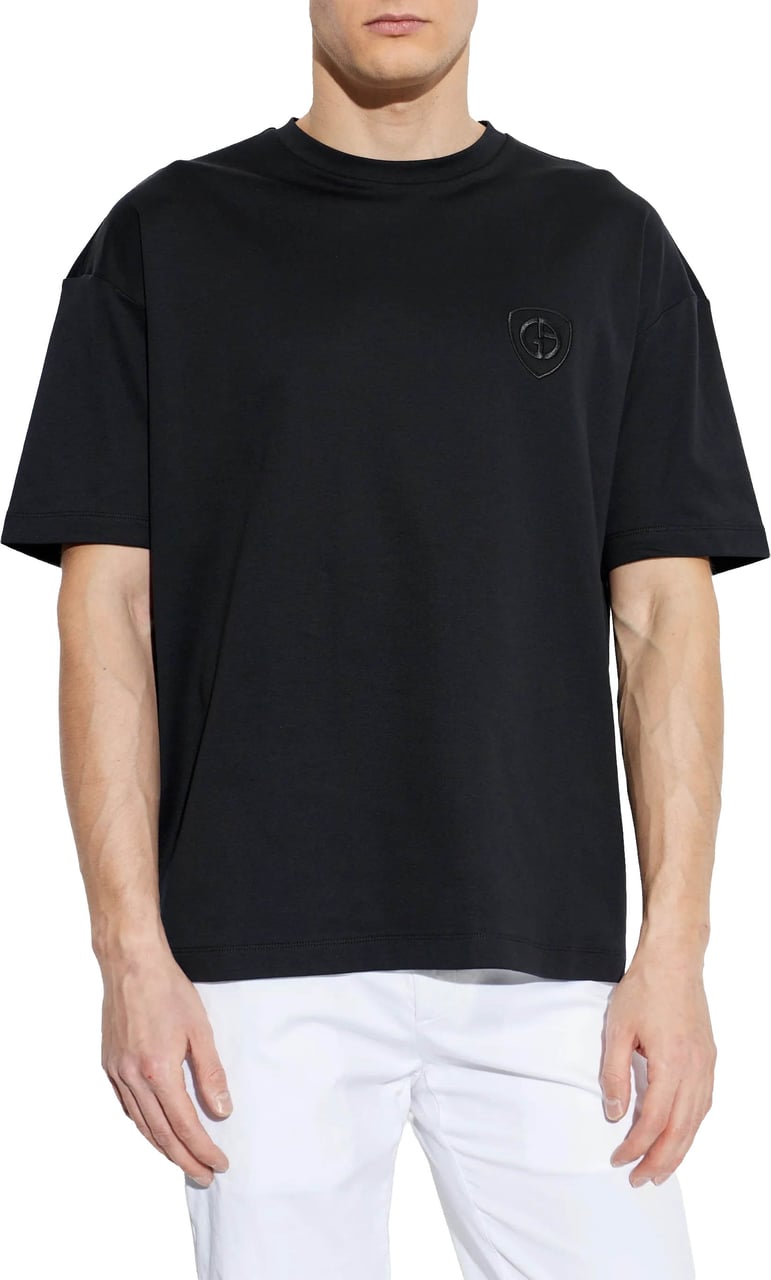 Giorgio Armani Black Relaxed Fit Embroidered Logo T-Shirt Zwart