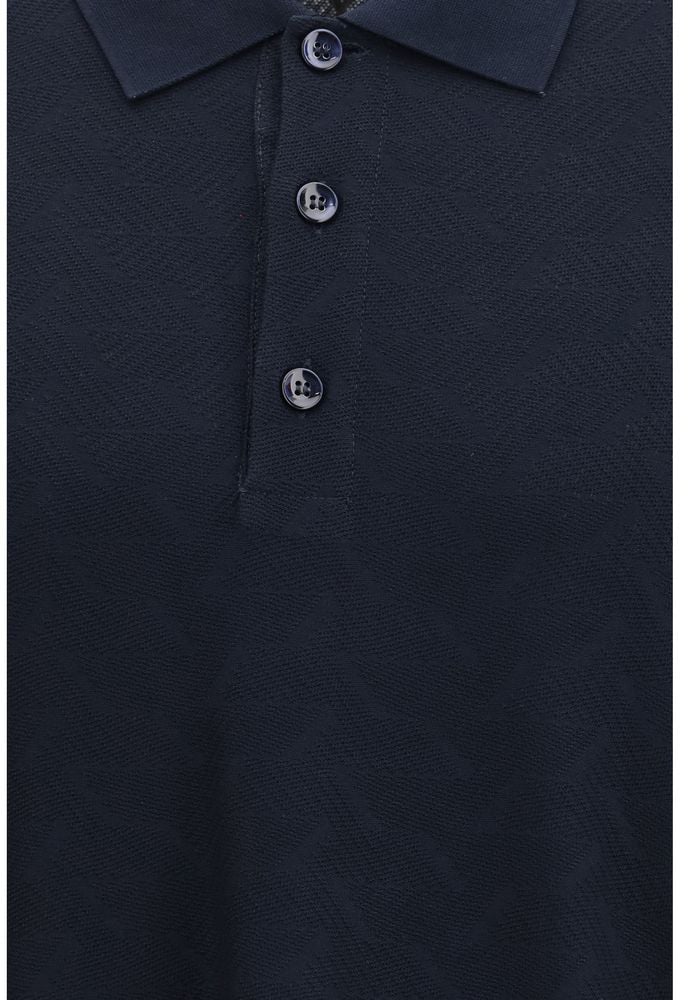 Giorgio Armani Blue Viscose Polo Shirt Blauw