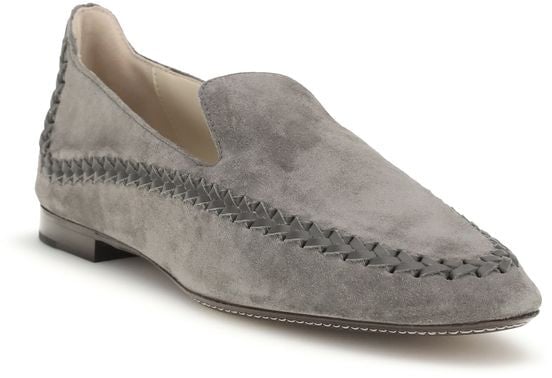 Giorgio Armani Gray Calf Leather Bos Taurus Slip-On Loafers Grijs
