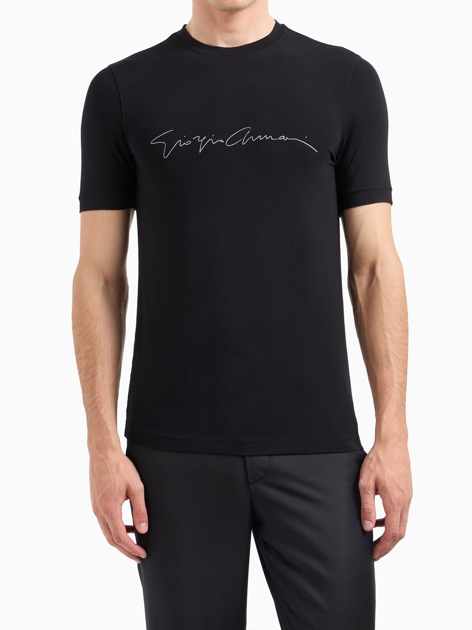 Giorgio Armani Black Slim Fit Script Logo T-Shirt Zwart