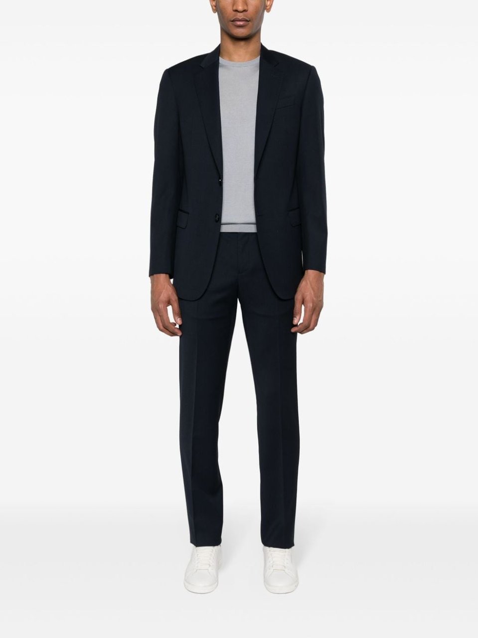 Giorgio Armani Blue Tailored Virgin Wool Suit Zwart