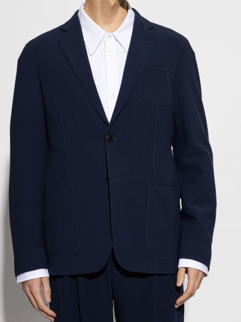 Giorgio Armani Textured Wool Patch Pocket Blazer Zwart