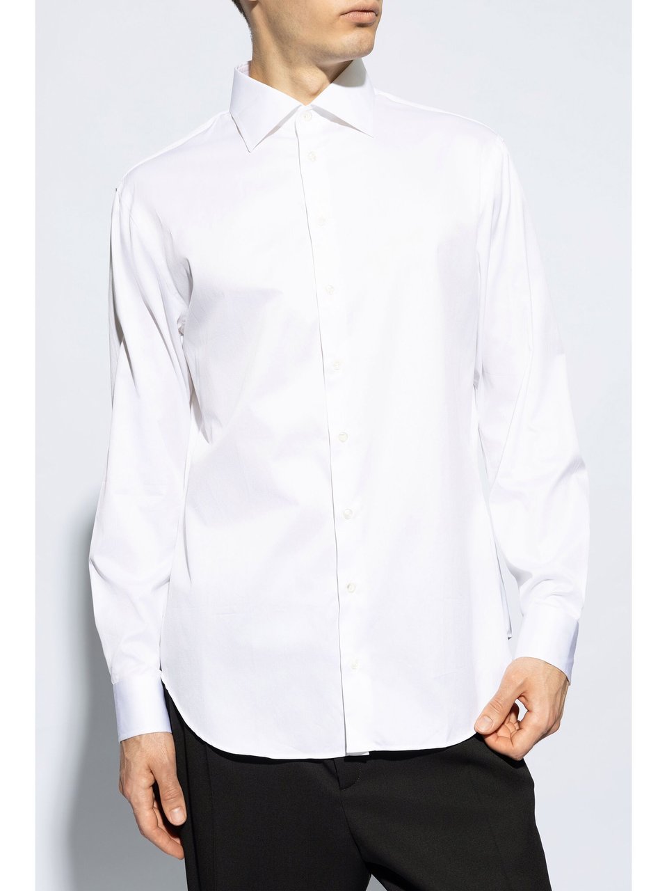 Giorgio Armani Pure Cotton Twill French Collar Shirt Wit