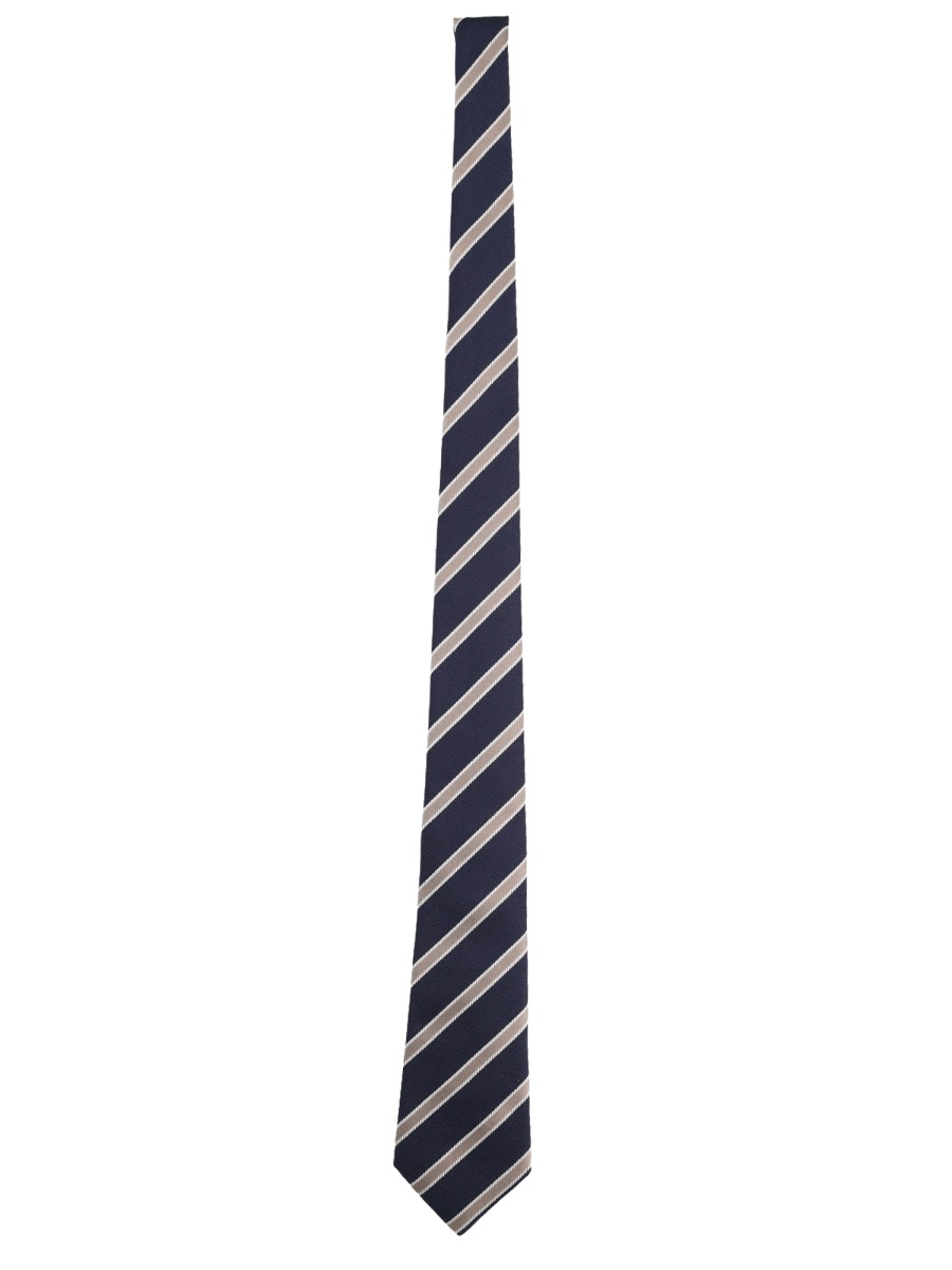 Giorgio Armani Navy Blue Diagonal Stripe Pattern Silk Tie Zwart