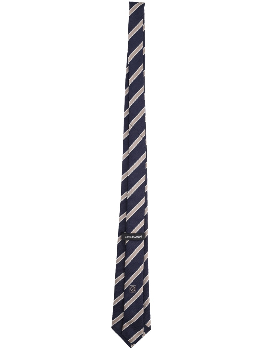 Giorgio Armani Navy Blue Diagonal Stripe Pattern Silk Tie Zwart
