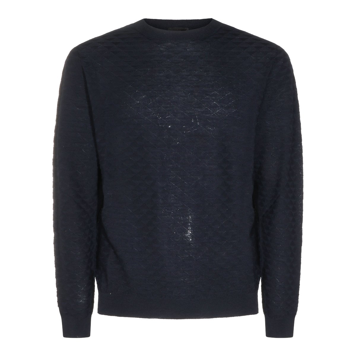 Giorgio Armani Textured Knit Sweater With Crew Neckline And Ribbed Finishes Zwart
