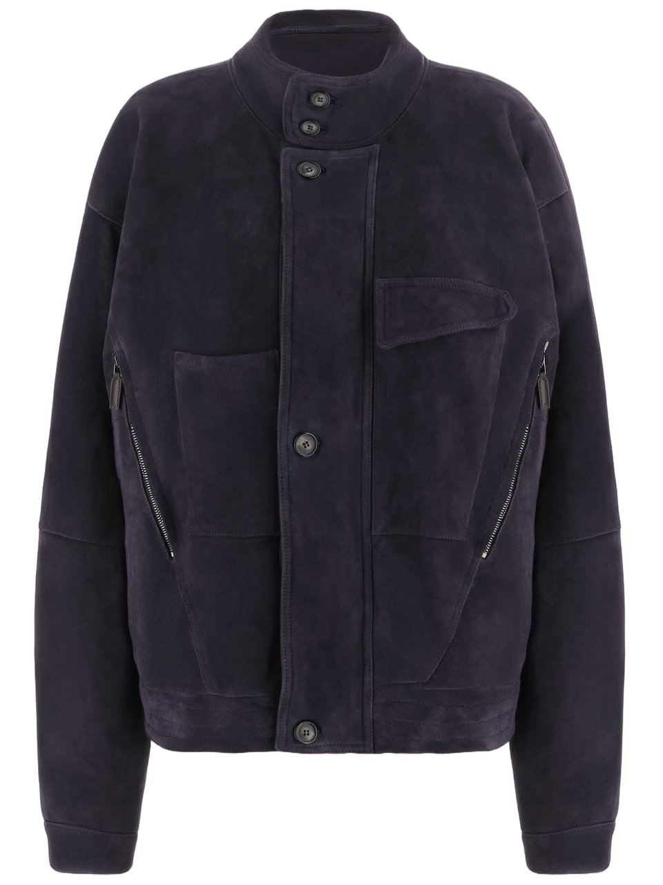 Giorgio Armani Purple Oversized High Collar Suede Jacket Zwart