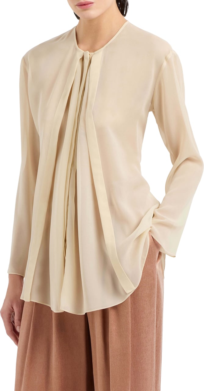 Giorgio Armani Fluid Georgette Silk Blouse with Concealed Button Closure Neutraal