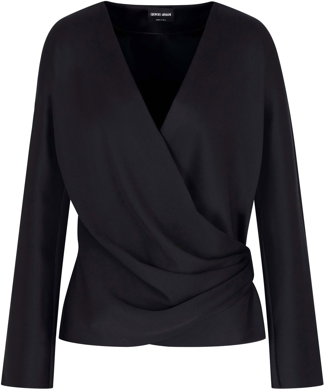 Giorgio Armani Draped V-Neck Double Silk Satin Shirt Zwart