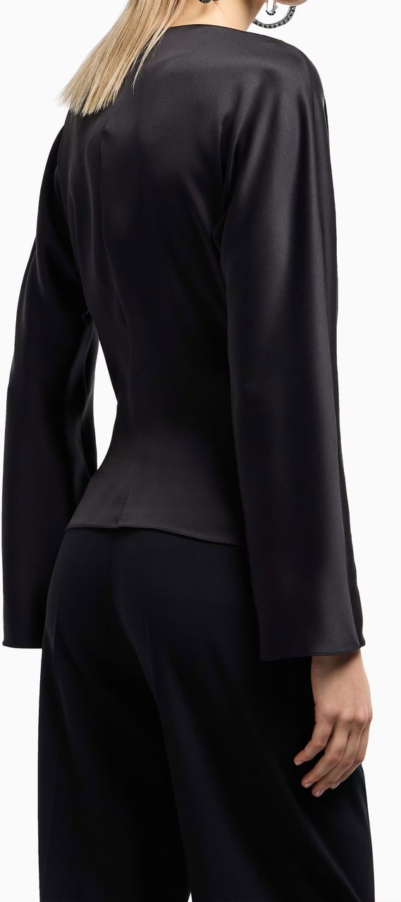 Giorgio Armani Draped V-Neck Double Silk Satin Shirt Zwart