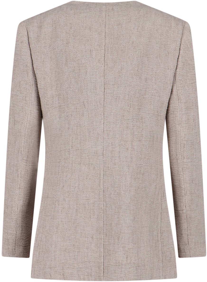 Giorgio Armani Dove Grey Lapel Neckline Linen-Silk Blazer Wit