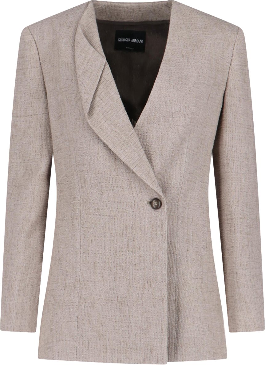 Giorgio Armani Dove Grey Lapel Neckline Linen-Silk Blazer Wit