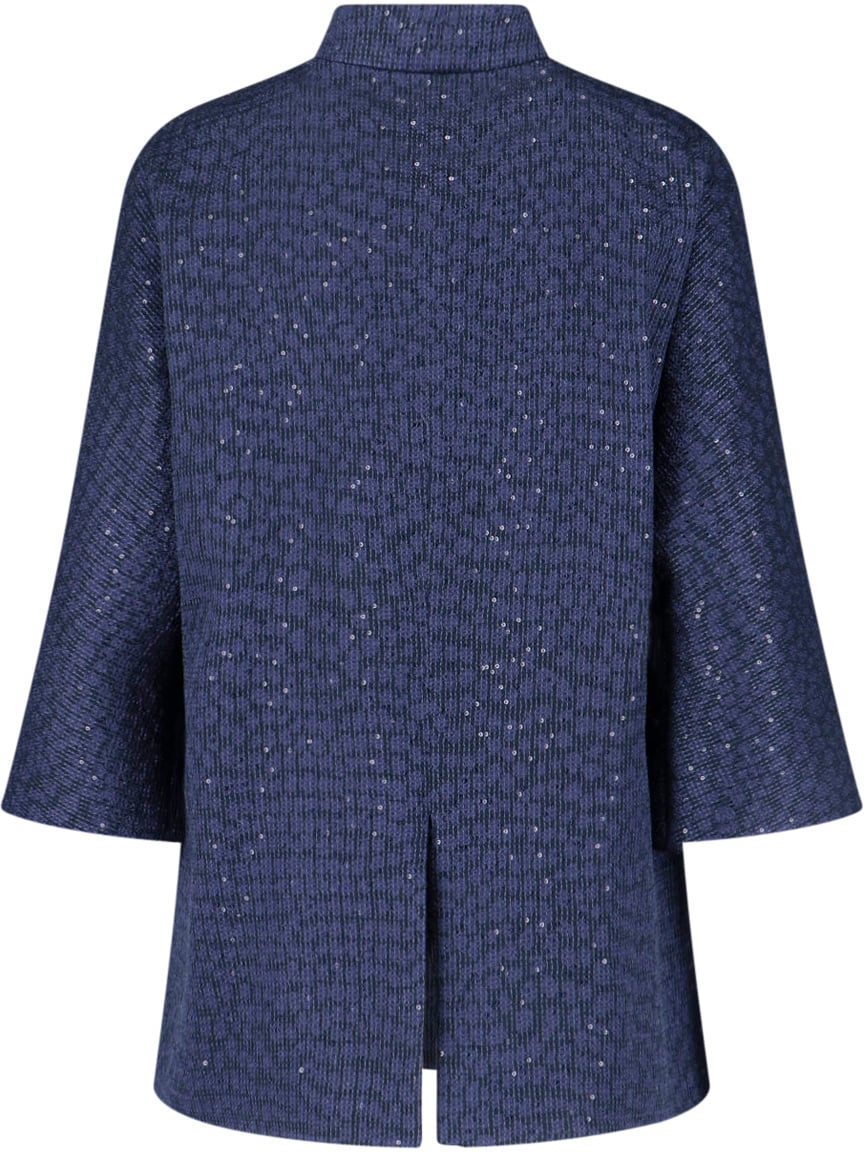 Giorgio Armani Navy Single-Breasted Sequin Mandarin Jacket Blauw