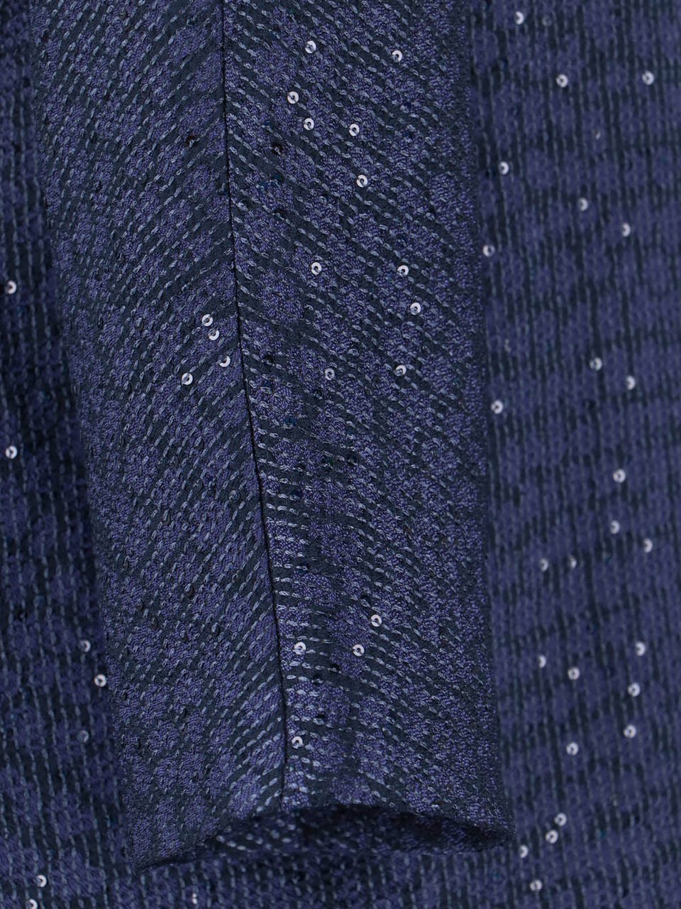 Giorgio Armani Navy Single-Breasted Sequin Mandarin Jacket Blauw
