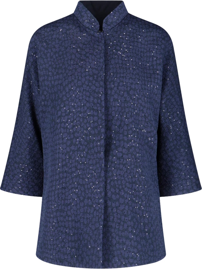 Giorgio Armani Navy Single-Breasted Sequin Mandarin Jacket Blauw