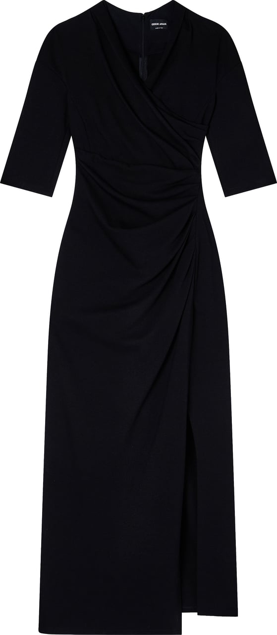 Giorgio Armani Fitted Black Midi Wrap Draped Dress Zwart