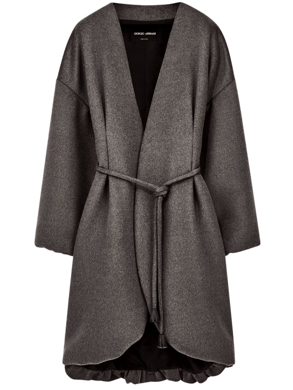 Giorgio Armani Gray Oversized Belted Wool Coat Grijs