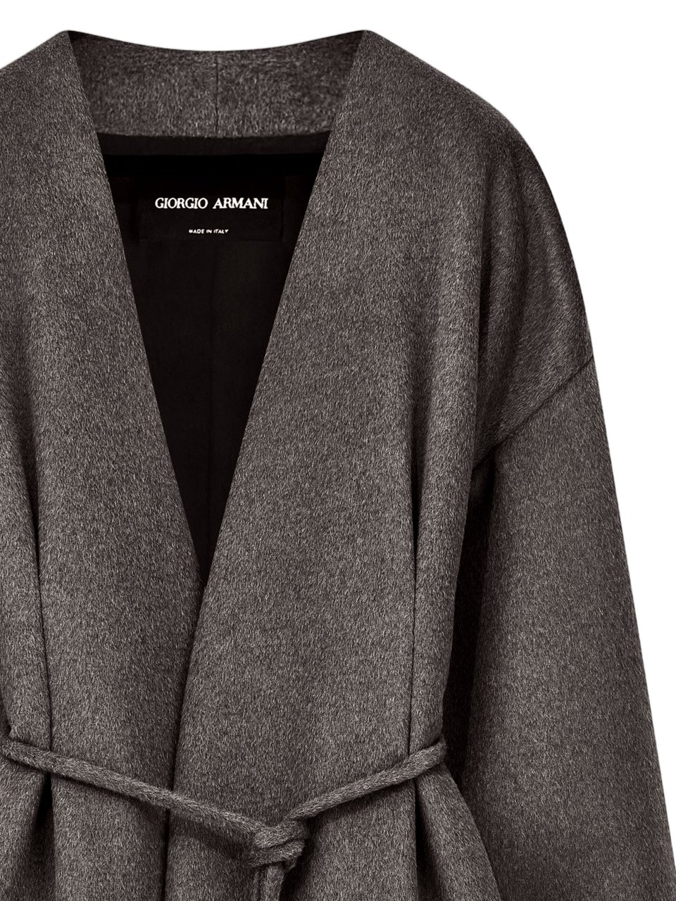 Giorgio Armani Gray Oversized Belted Wool Coat Grijs