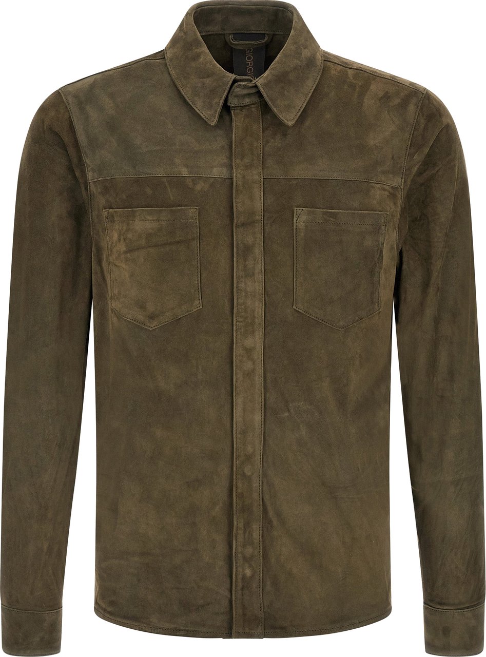 GIORGIO BRATO Bicolor Suede Leather Blouse Groen