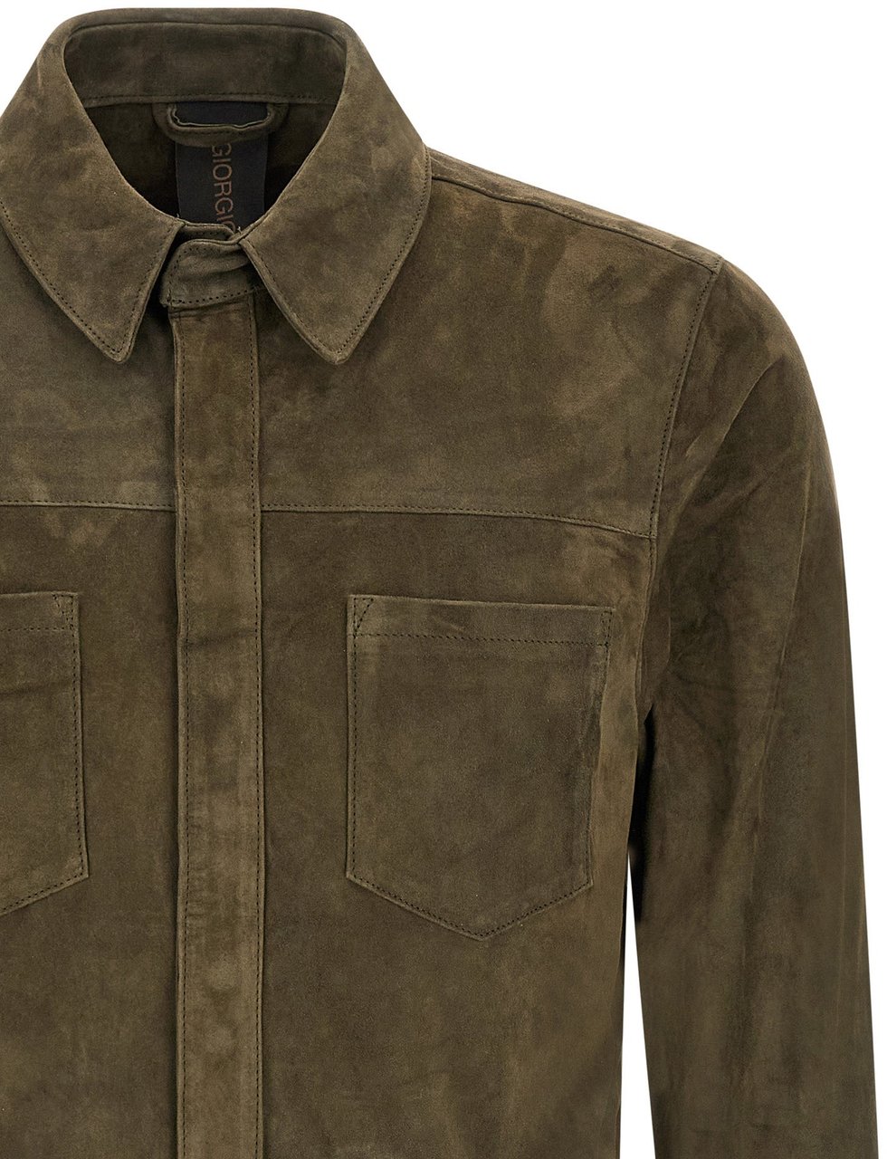 GIORGIO BRATO Bicolor Suede Leather Blouse Groen