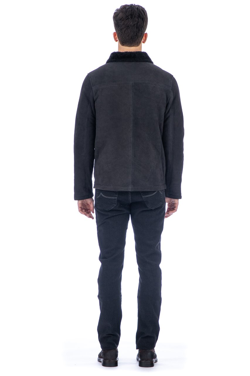 Giorgio Brato Short Black Lamb Leather Coat with Visible Button Closure Zwart
