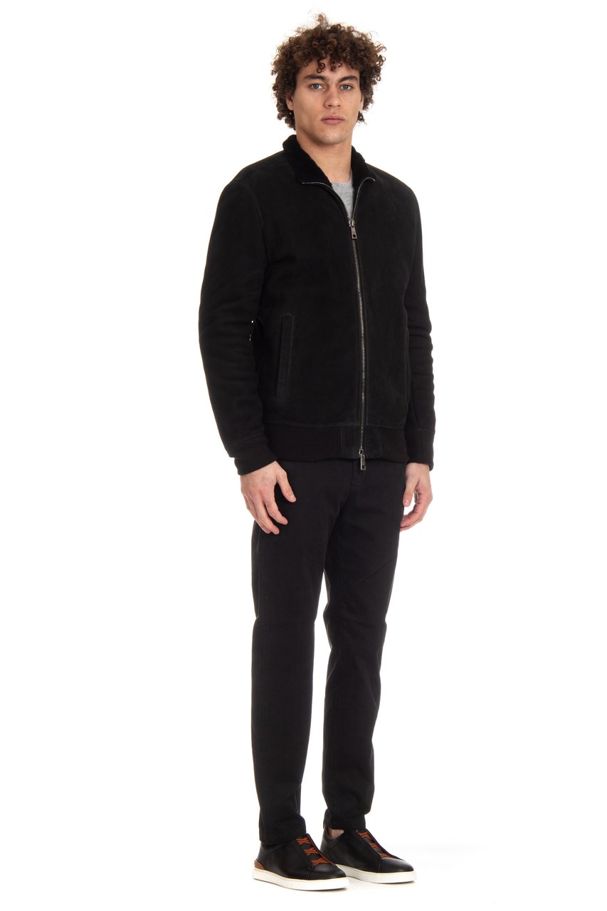 Giorgio Brato Zipped Shearling with Knit Panels Zwart