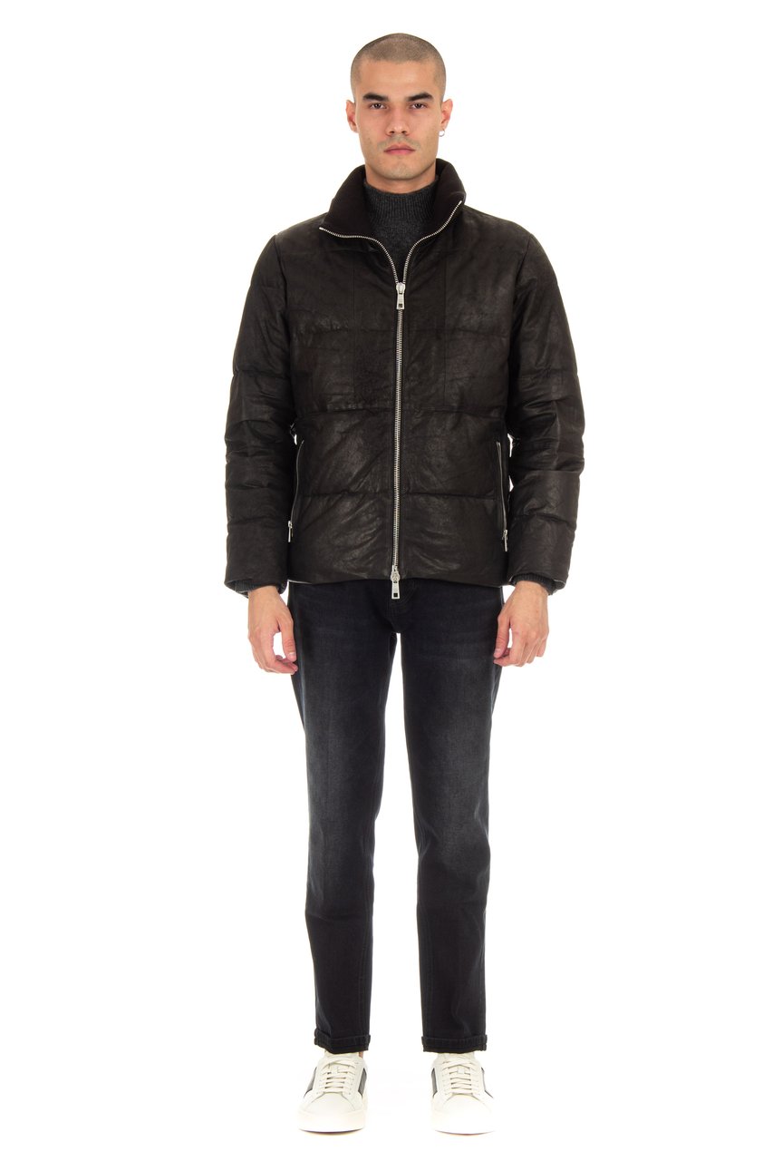 Giorgio Brato Padded Down Leather Bomber Zwart