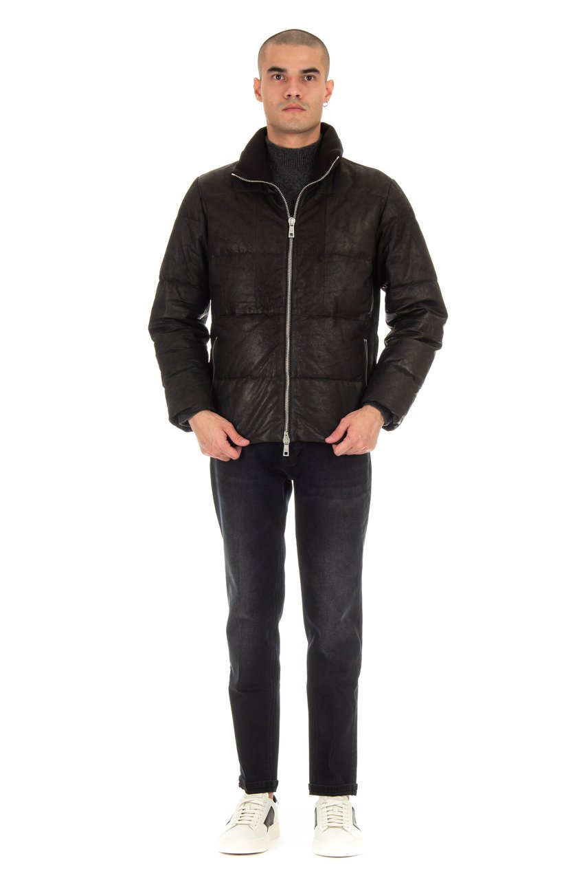 Giorgio Brato Padded Down Leather Bomber Zwart