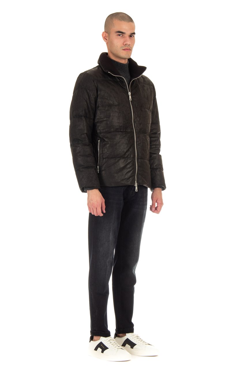 Giorgio Brato Padded Down Leather Bomber Zwart