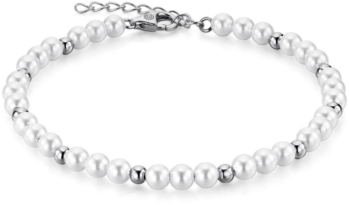 Gisser Jewels Gisser Amsterdam Armband B1055-17+3 Zilver met Parel Armband 4mm 17-20cm Wit