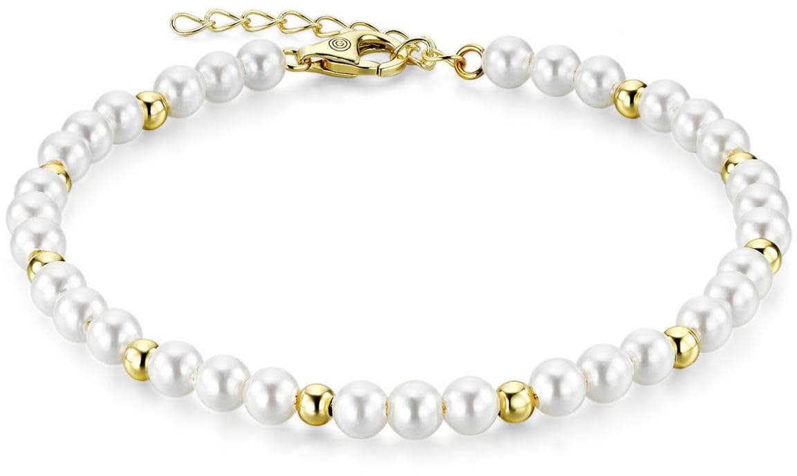 Gisser Jewels Gisser Amsterdam Armband B1055Y-17+3 Zilver met Geelgouden Plating en Parel 4mm 17-20cm Wit