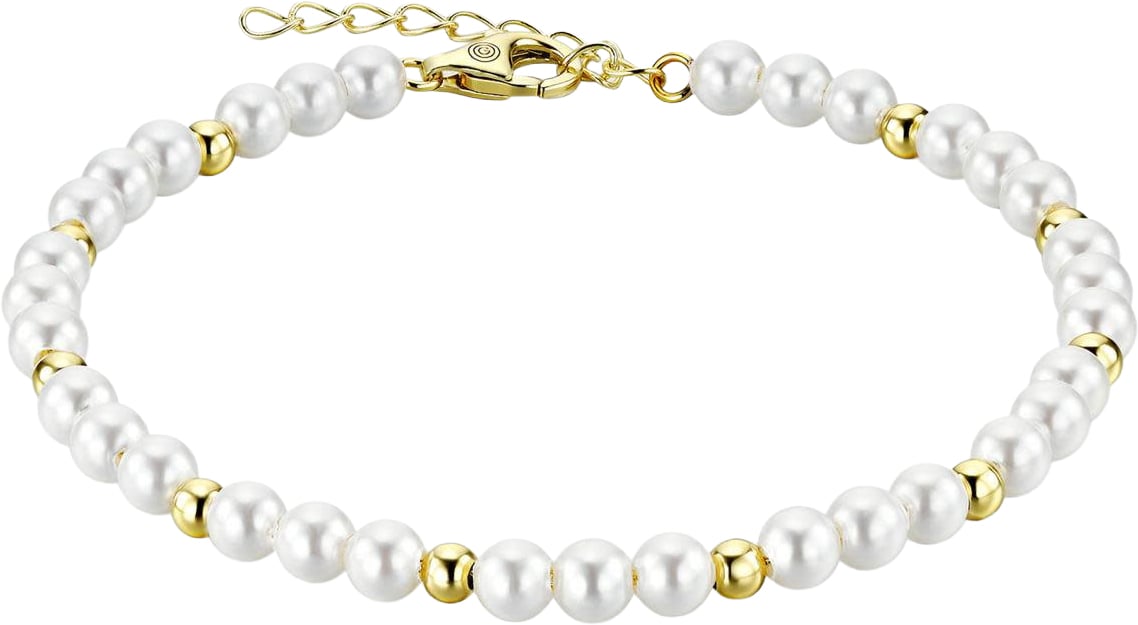 Gisser Jewels Gisser Amsterdam Armband B1055Y-17+3 Zilver met Geelgouden Plating en Parel 4mm 17-20cm Wit