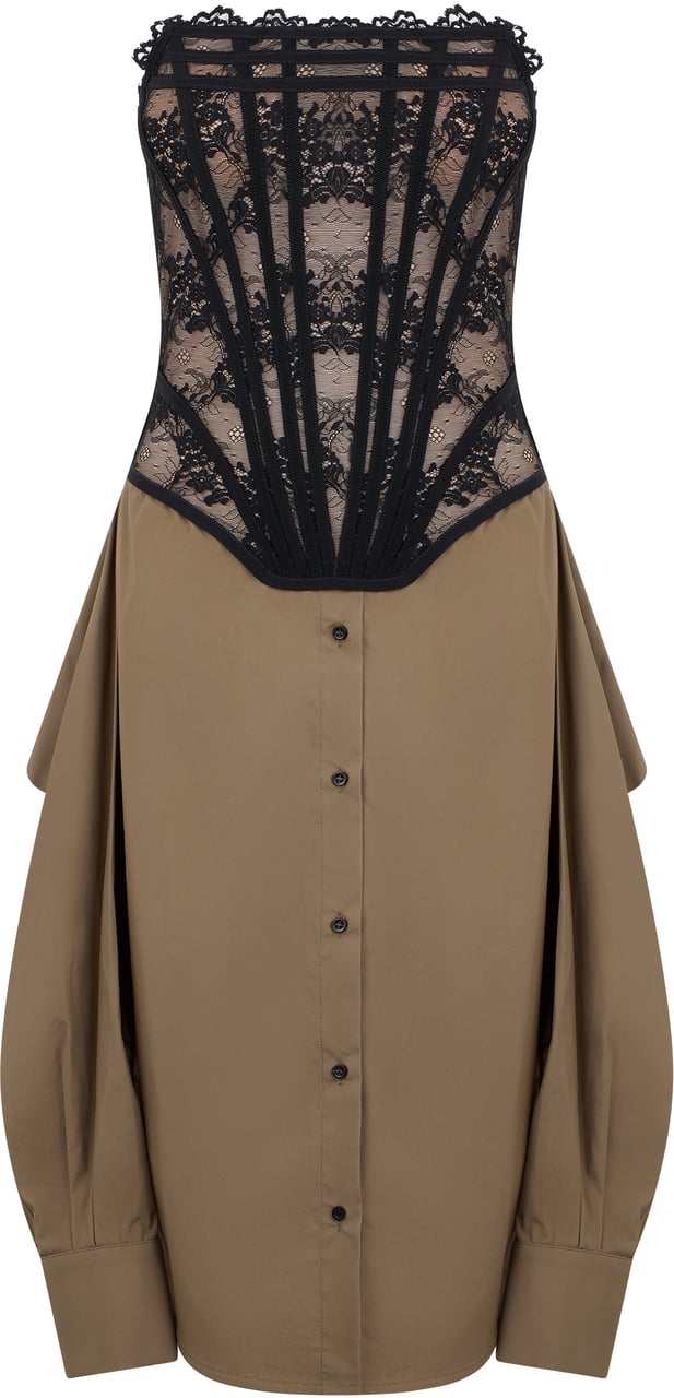 Giuseppe Di Morabito Mini dress in cotton with lace Beige