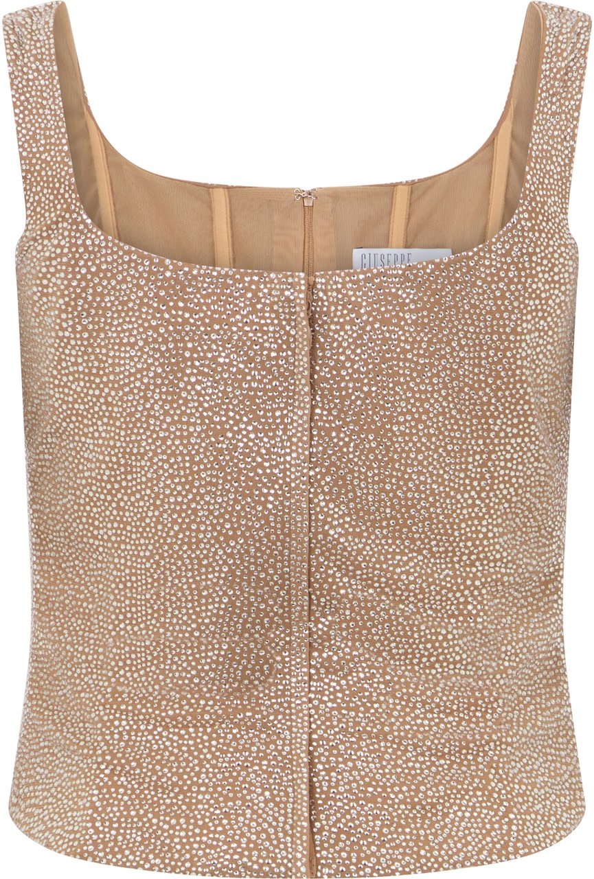 Giuseppe Di Morabito Sleeveless top with crystals Beige