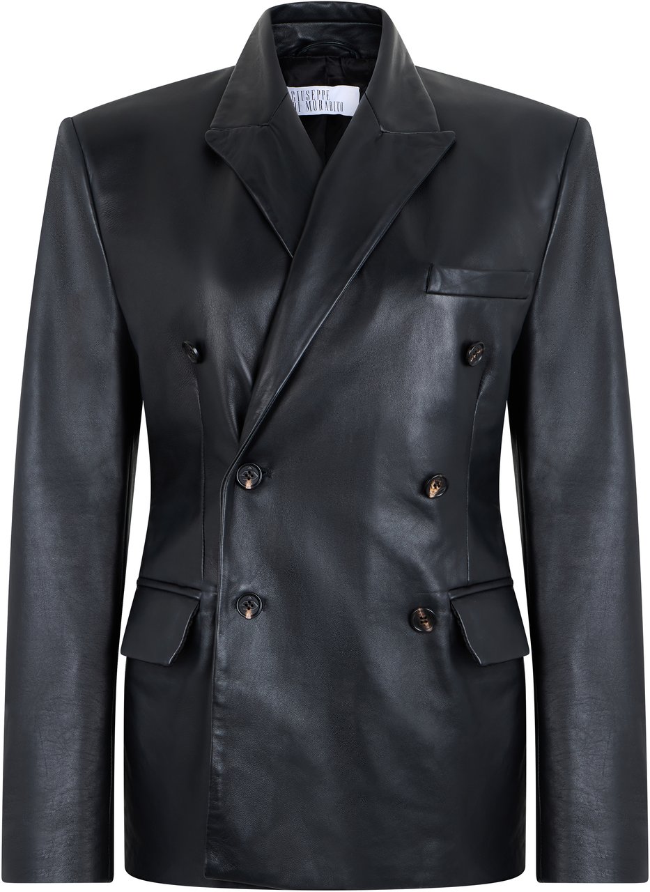 Giuseppe Di Morabito Double-breasted blazer in leather Zwart