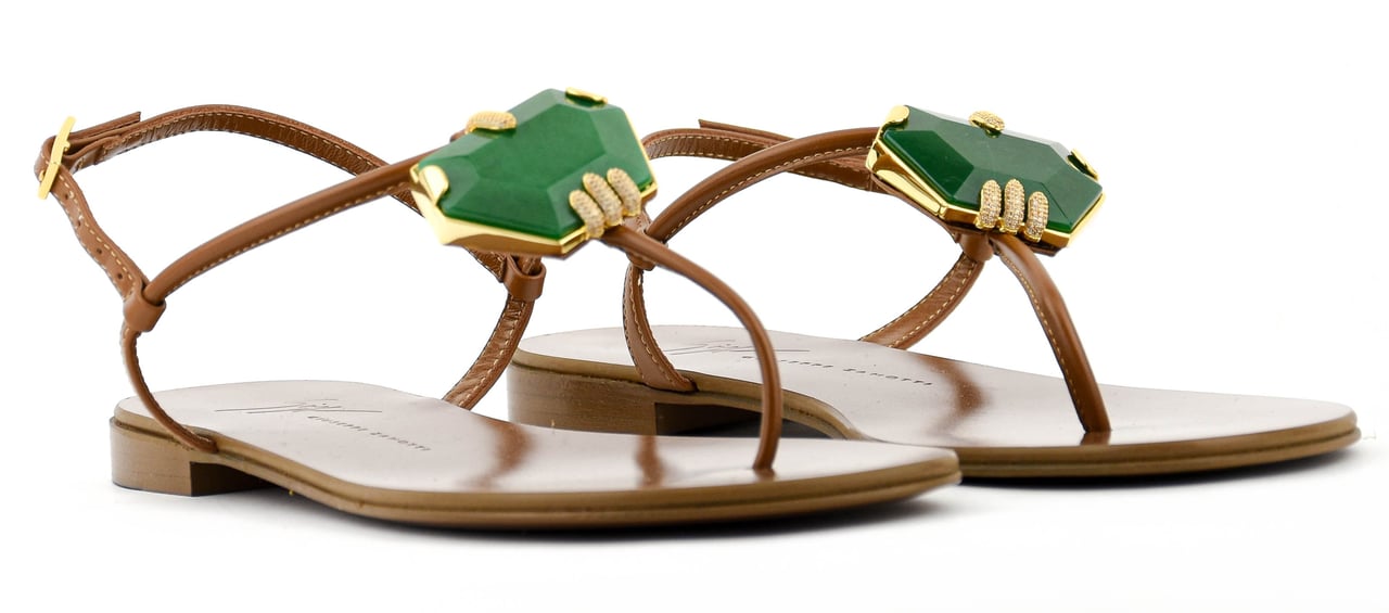 Giuseppe Zanotti Ganass Flat Tan/green Bruin