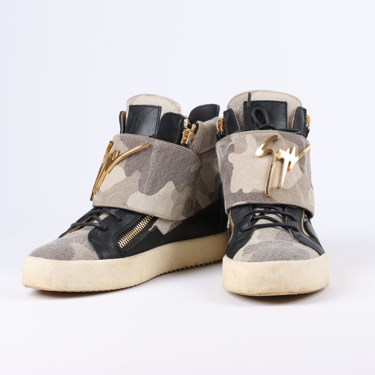 Giuseppe Zanotti Giuseppe Zanotti High-top Sneakers Camouflage x Leather in Black, Size 40 EU Zwart