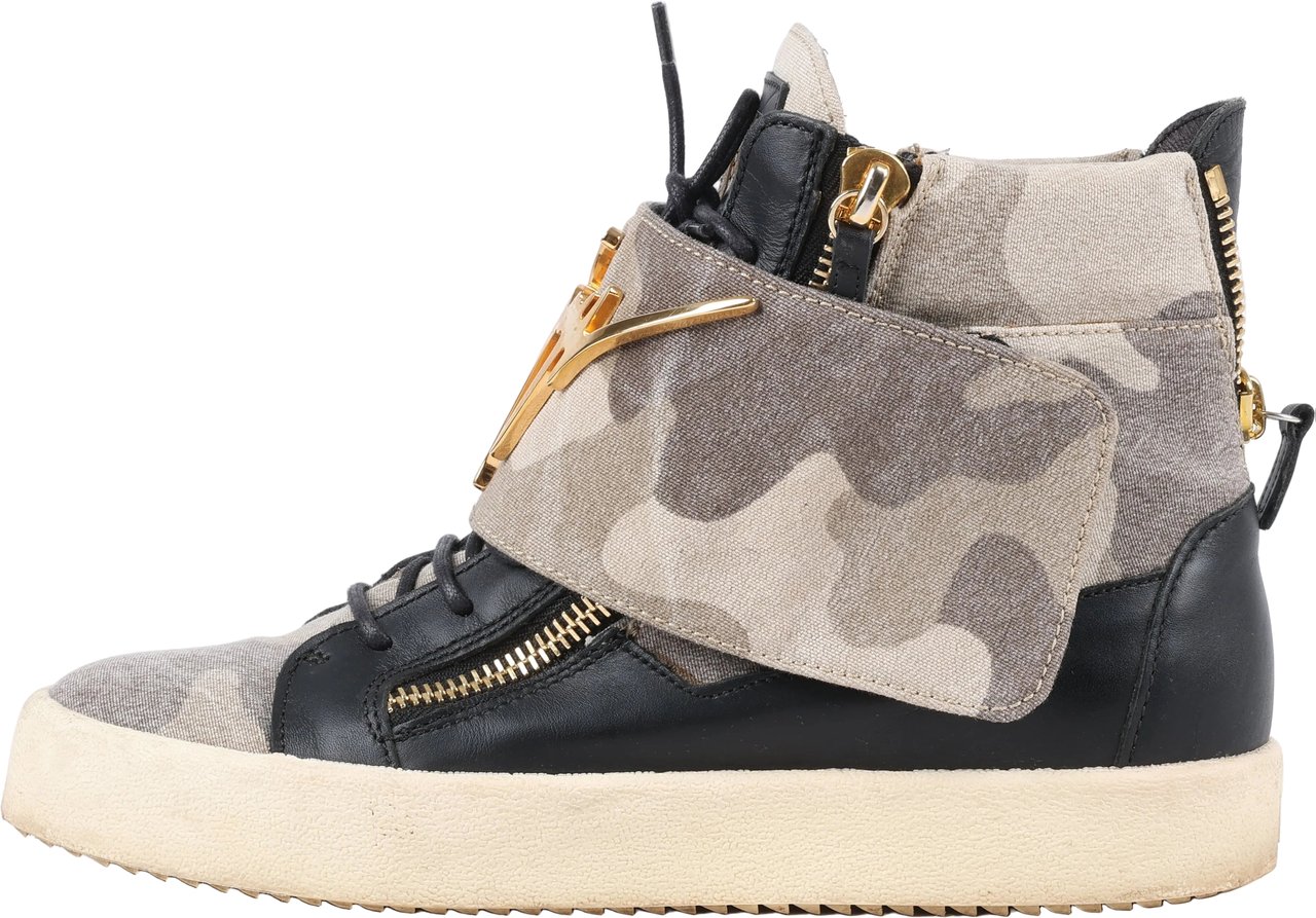 Giuseppe Zanotti Giuseppe Zanotti High-top Sneakers Camouflage x Leather in Black, Size 40 EU Zwart