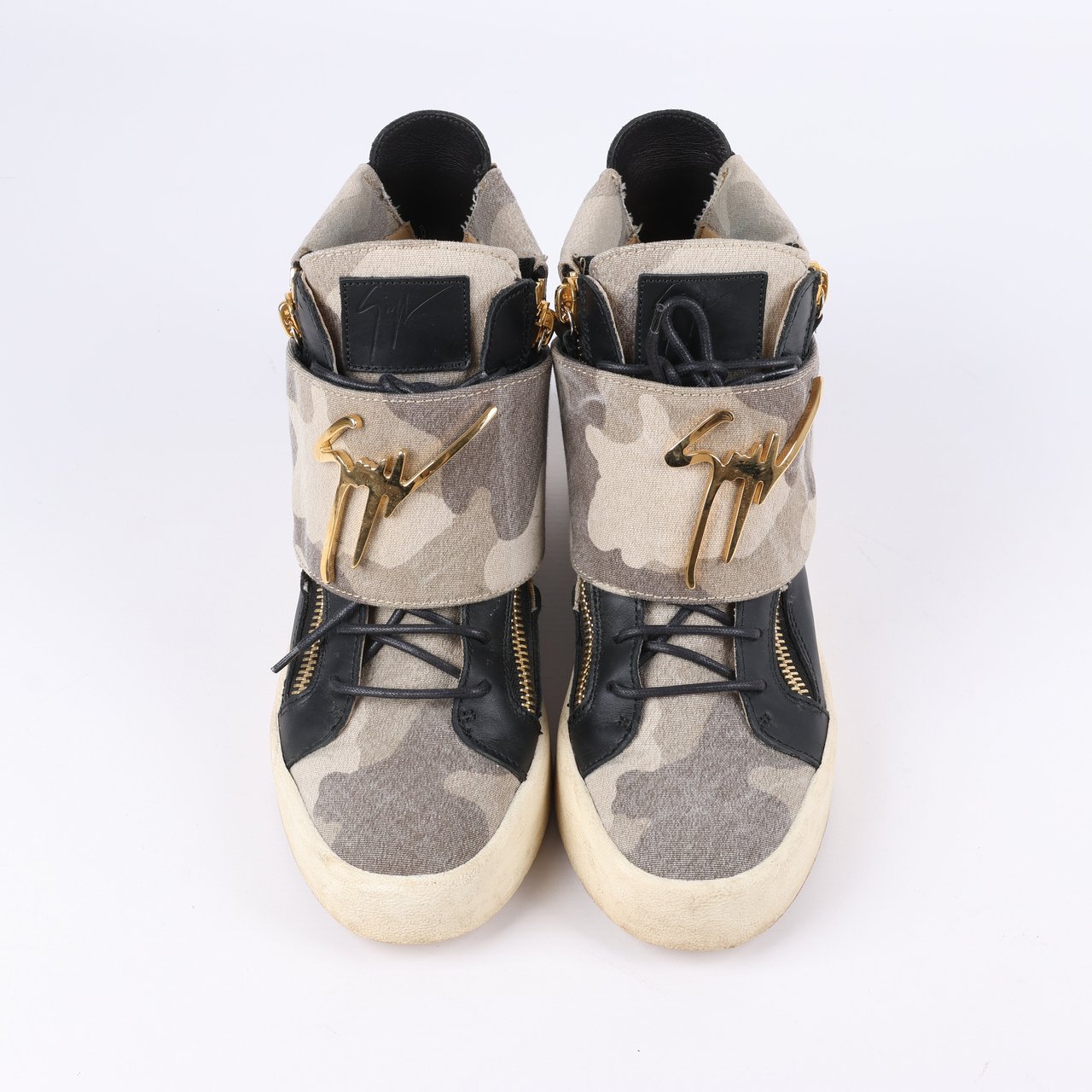 Giuseppe Zanotti Giuseppe Zanotti High-top Sneakers Camouflage x Leather in Black, Size 40 EU Zwart