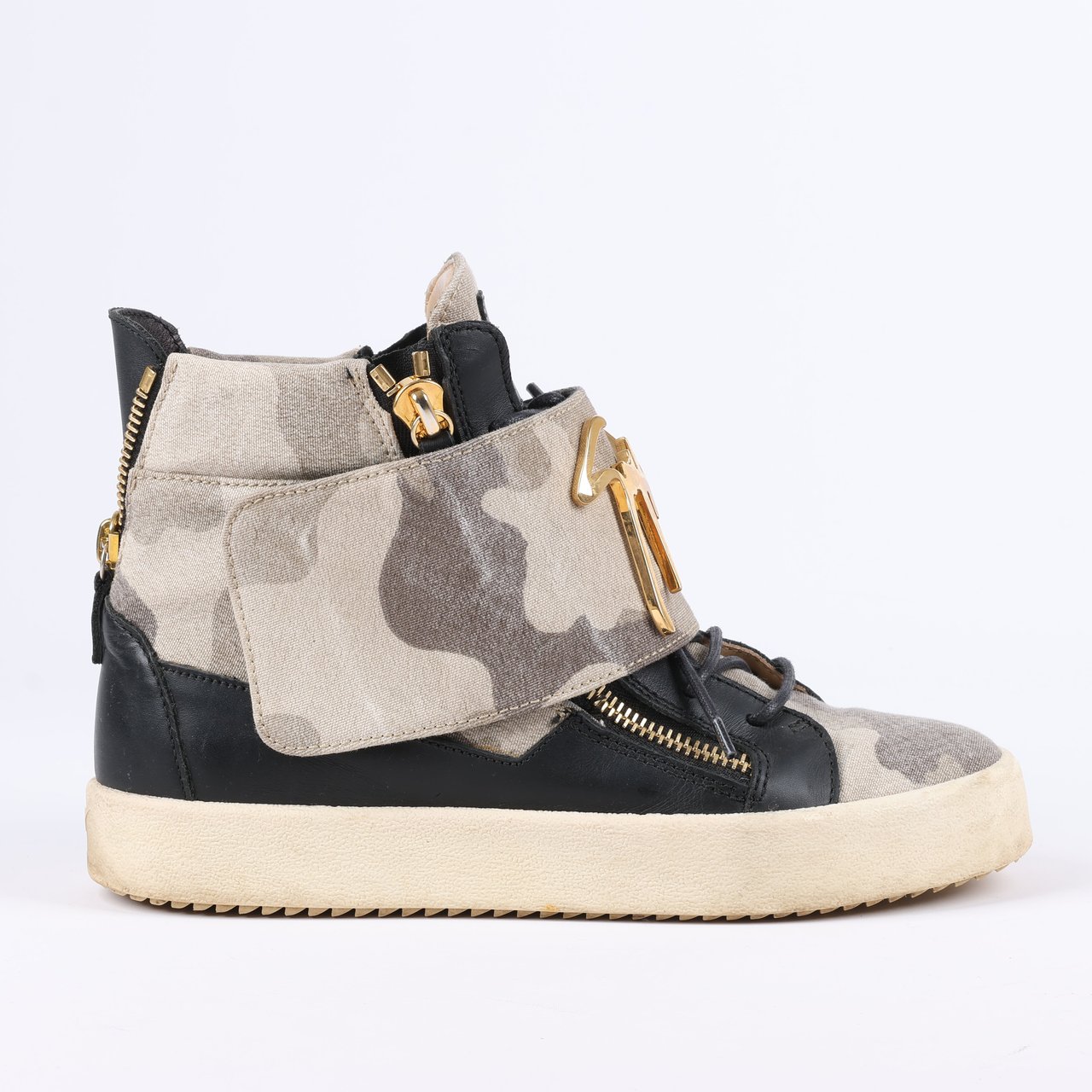 Giuseppe Zanotti Giuseppe Zanotti High-top Sneakers Camouflage x Leather in Black, Size 40 EU Zwart